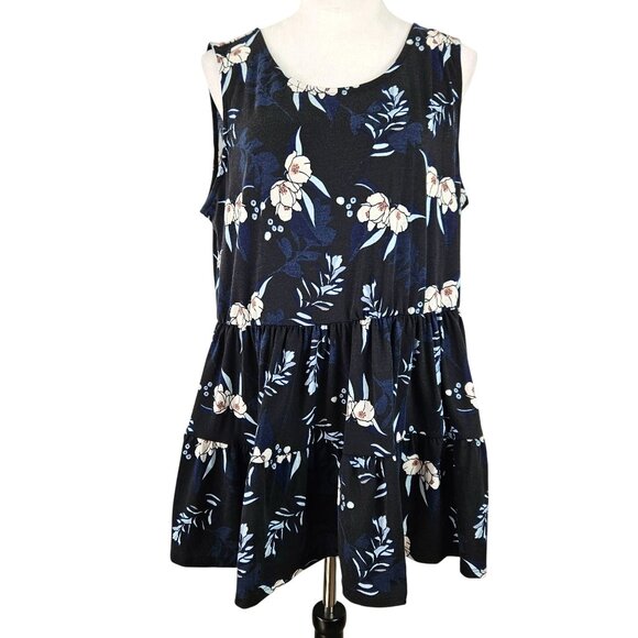 LuLaRoe Womens Eliana Three-Tiered Swing Top Large Casual Black Floral Pattern - Picture 1 of 8